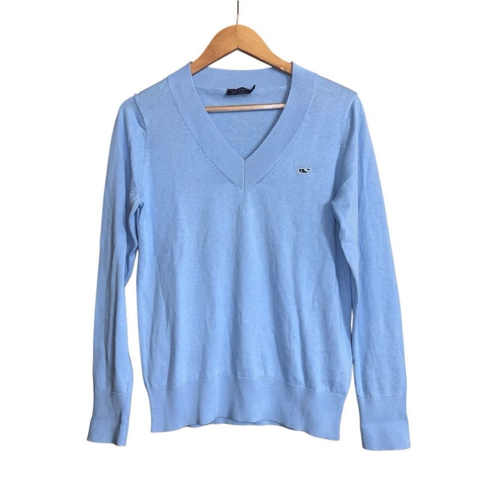 Vineyard Vines Marthas vineyard Heritage Cotton V-neck Sweater light blue small